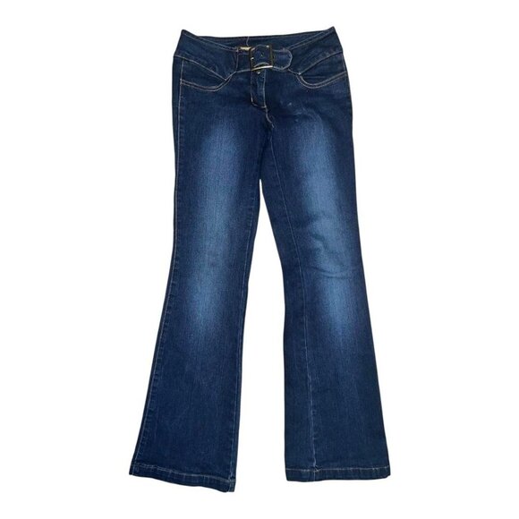 BebeVintage Y2K Low Rise boot cut Indigo jeans with belt buckle closure  EUC - Picture 1 of 8